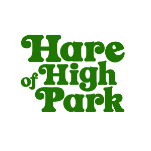 Hare of High Park in green text